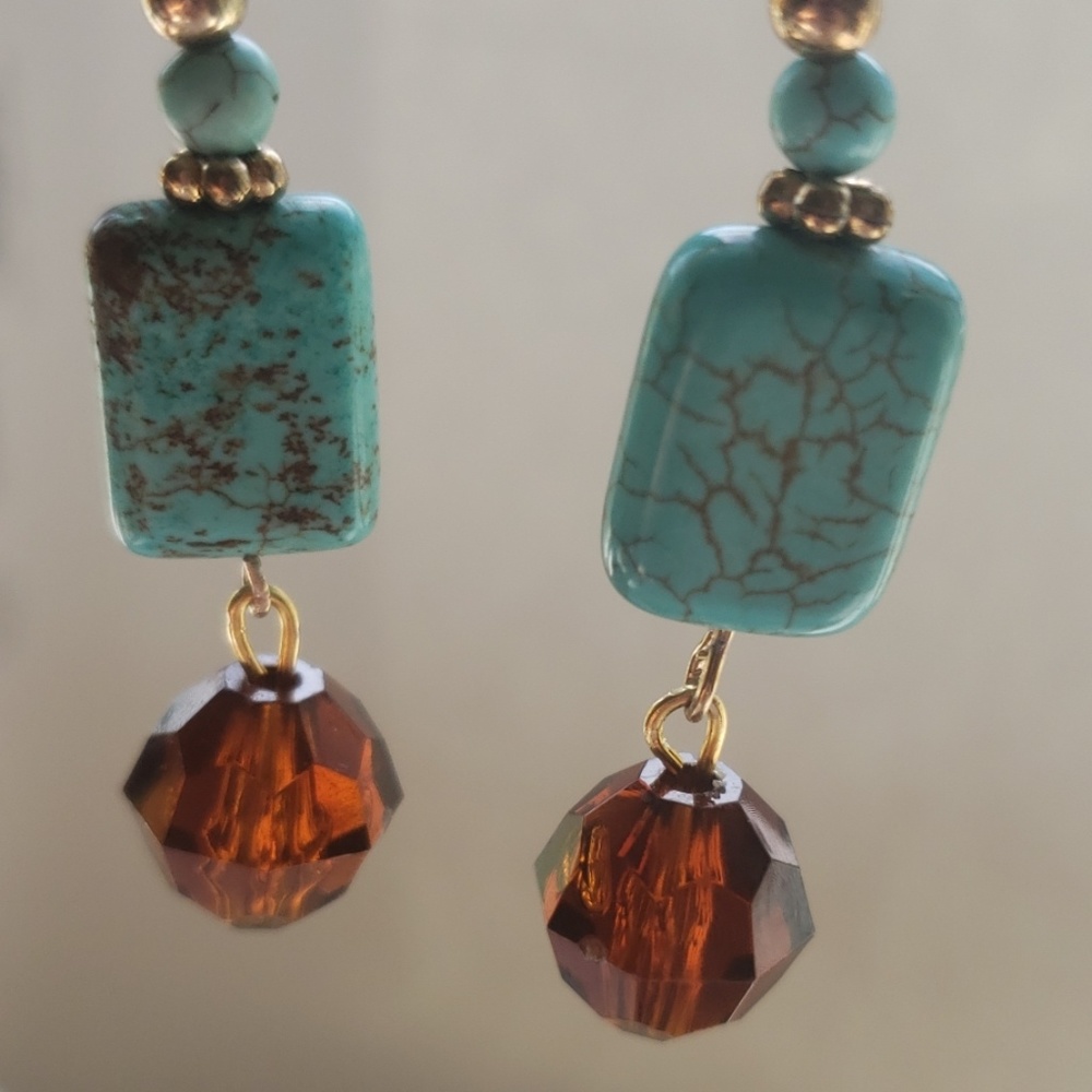 Turquoise/ Golden/ Statement Earring's - Picture 3 of 6